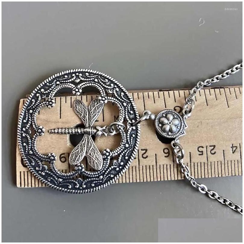 Pendant Necklaces Dragonfly Round Pendants Choker Necklace For Women Vintage Temperament Unique Charms Chain Female Accessories Part Dh03C