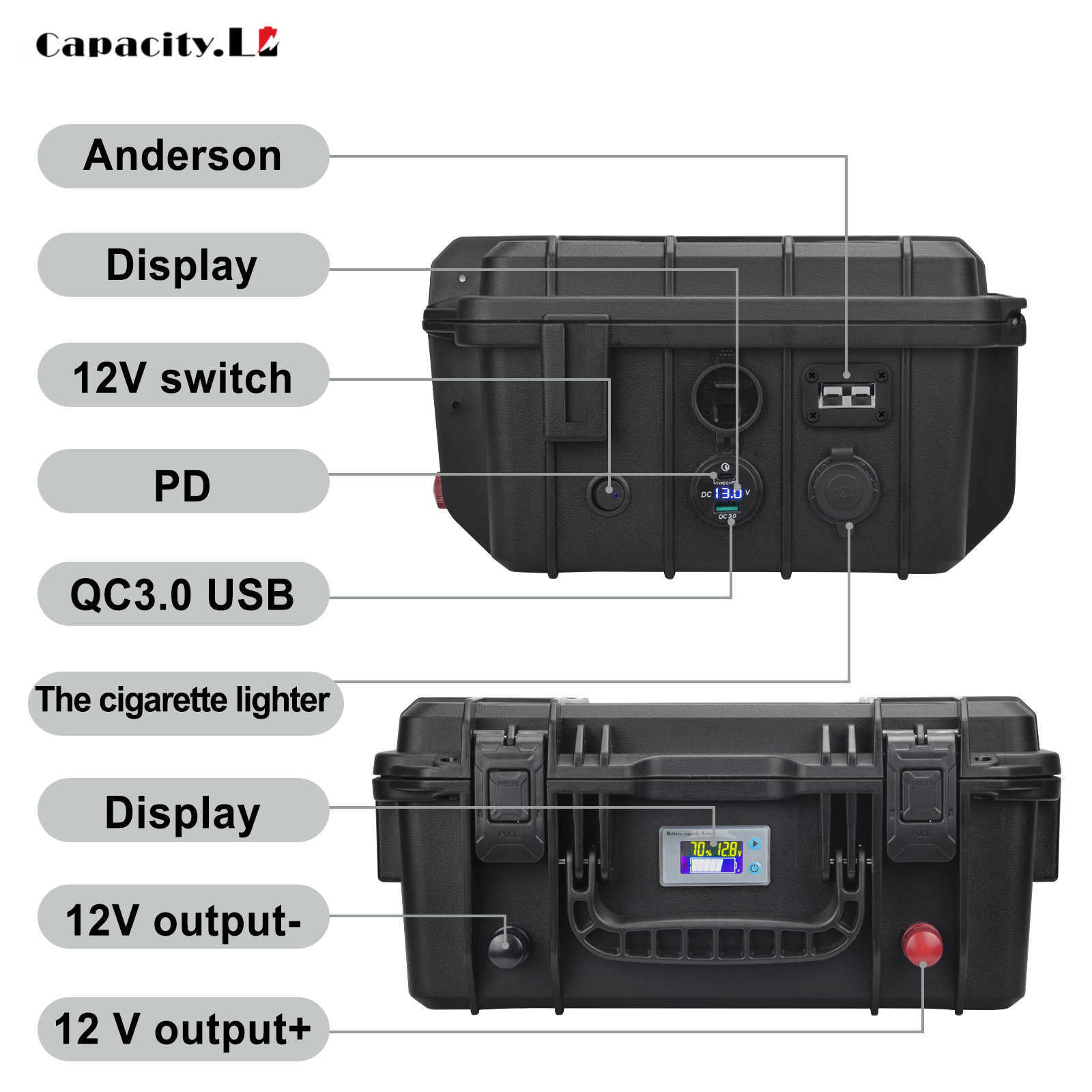 12V100AH ​​LIFEPO4 بطارية حزمة 120AH بطارية مقاومة للماء مع بطارية قابلة للشحن مع PD USB BMS في الهواء الطلق محرك القوارب المحرك