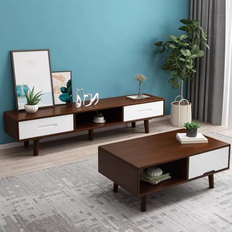 Solid wood tea table living room small table Nordic small and medium-sized apartment simple modern wood color storage cabinets