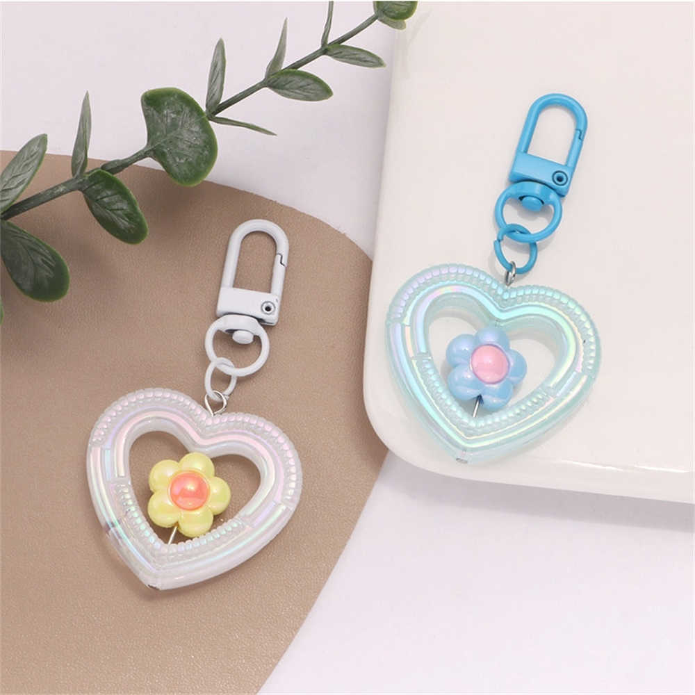 New Cute Baking Paint Heart Keychain Multicoloured Flower Acrylic Keyring for Girls Headphone Case Bag Ornaments Friendship Gifts