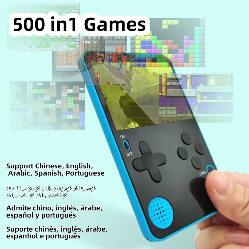 2,4 tum K10 Ultra Thin Thin Handheld Game Console Classic Retro Video Games Inbyggda 500 spel Mini Portable Game Play Pocket Console Colorful LCD Display för barn vuxna