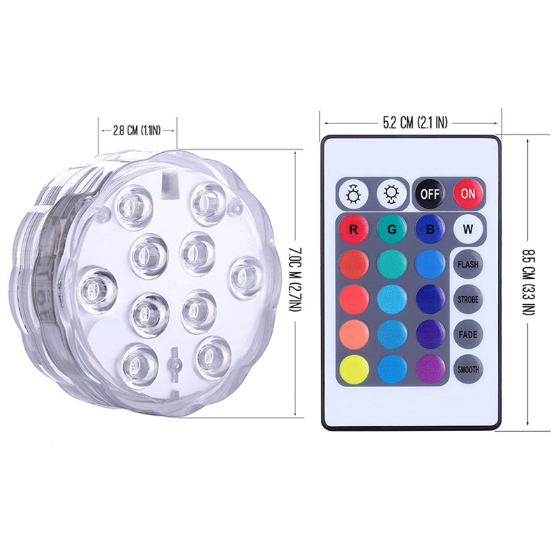 IP68 wasserdichte tauchbare LED-Leuchten, eingebaute 10 LED-Perlen mit 24 Tasten Fernbedienung, 16 farbwechselnde Unterwasser-Nachtlampe, Teelichtvase, Party, Hochzeit