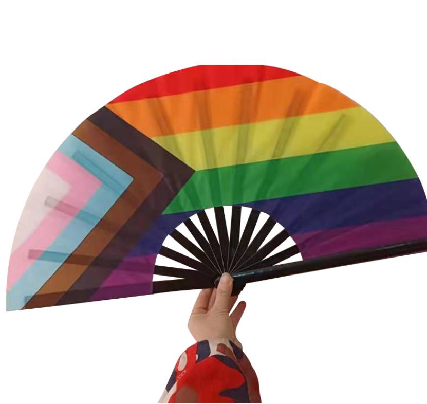 Rainbow Large Folding-fans LGBT Kleurrijke handheld fan voor vrouwen Men Men Pride Party Decoration Music Festival Events Dance Rave Supplies SN777