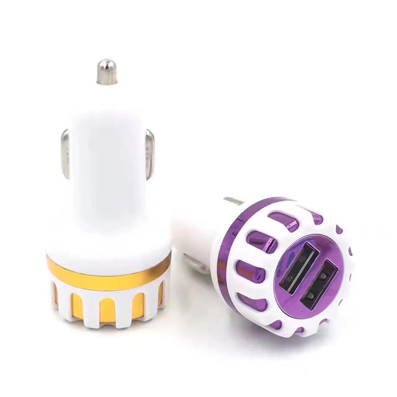 Dual USB Ports Car Charger 5V 2.1A Mini Plug ABS Auto Charger Adapter för Samsung iPhone Xiaomi