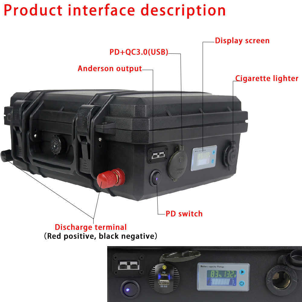 Batteria 12V 100ah Lifepo4 Batteria al litio impermeabile Motore Solar RV Anderson presa RV Power tool