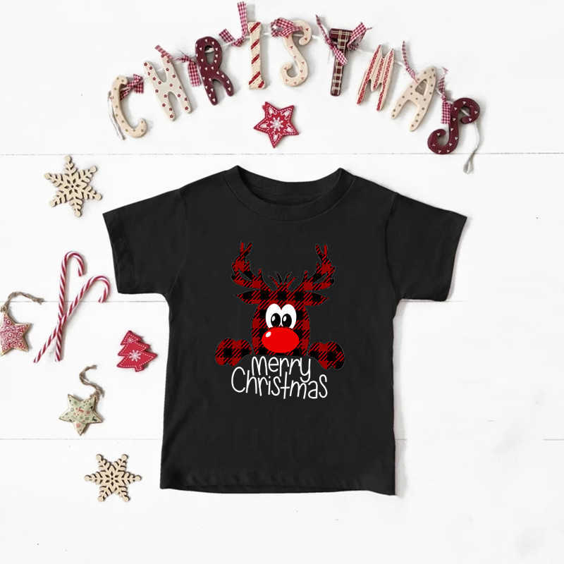 Famille Correspondant Tenues Joyeux Noël à carreaux cerf imprimer famille correspondant vêtements amusant père mère enfant T-shirt bébé combinaison coton Nouvel An vêtements G220519