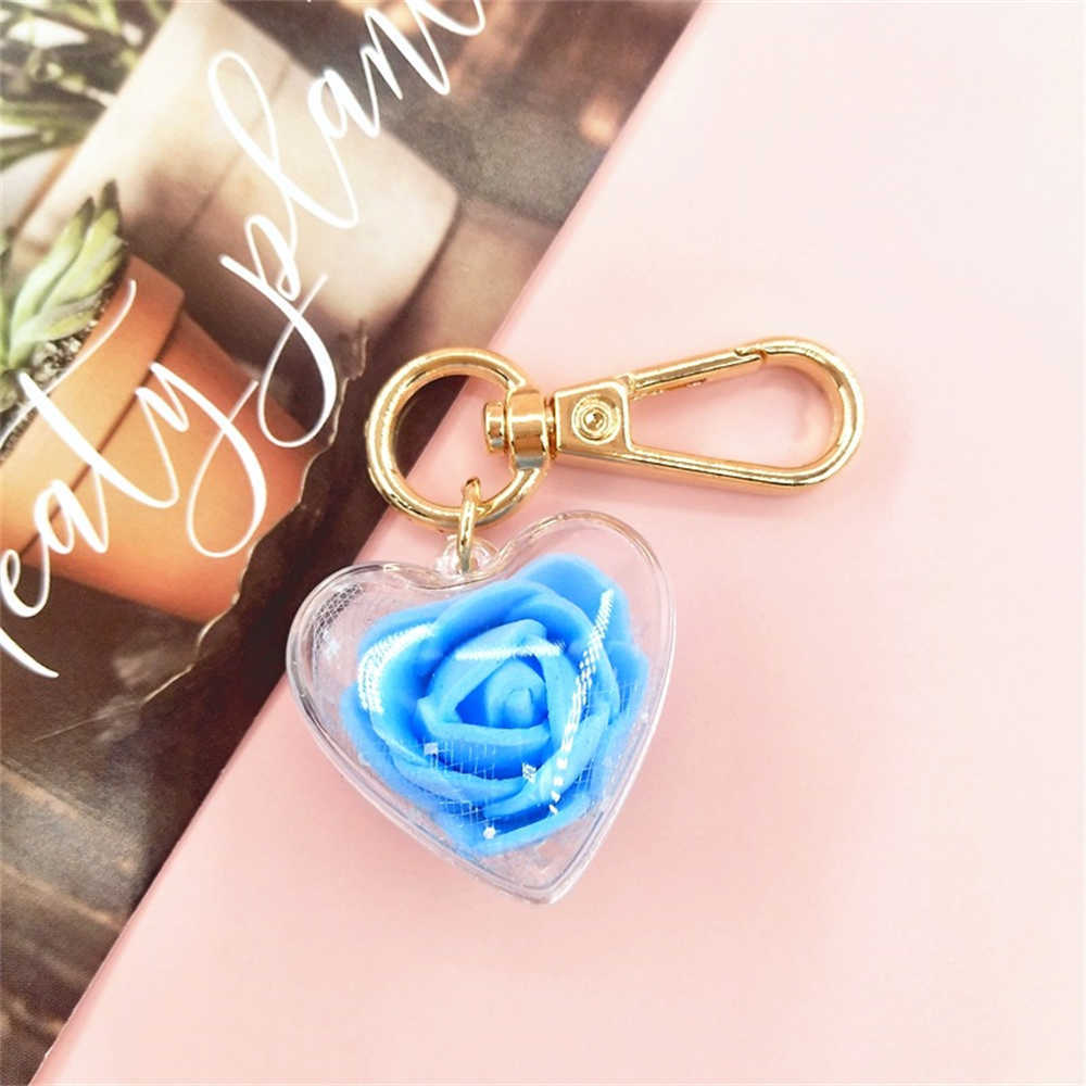 New Cute Rose Keychain Love Heart Pendant Eternal Flower Keyring for Women Bag Ornaments Car Keys Accessories Couple Gifts