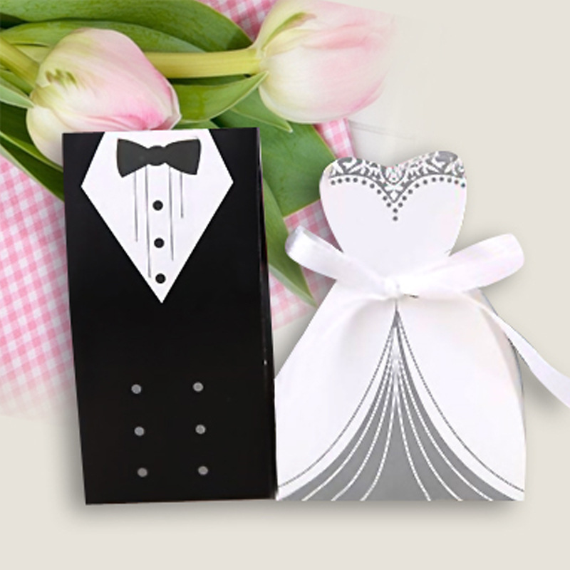 Dress Tuxedo Bride Groom Wedding Wink Candy Bomboniere Box Anniversary Walentynki Zaręczeniowe smakołyki