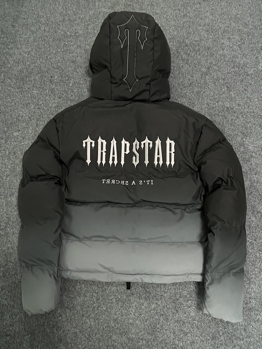 Trapstar London avkodade hooded puffer 2.0 Gradient Black Jacket män broderad termisk hoodie vinterrock toppar tna7