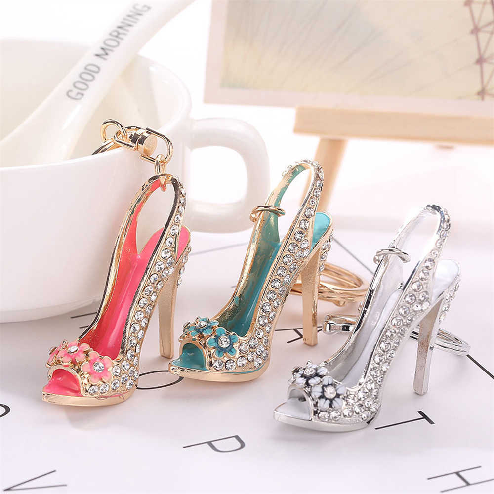 New Fashion High Heel Keychain Luxury Full Rhinestone Metal Key Chain for Women Girls Handbag Car Accessorie Trend Jewelry Gifts