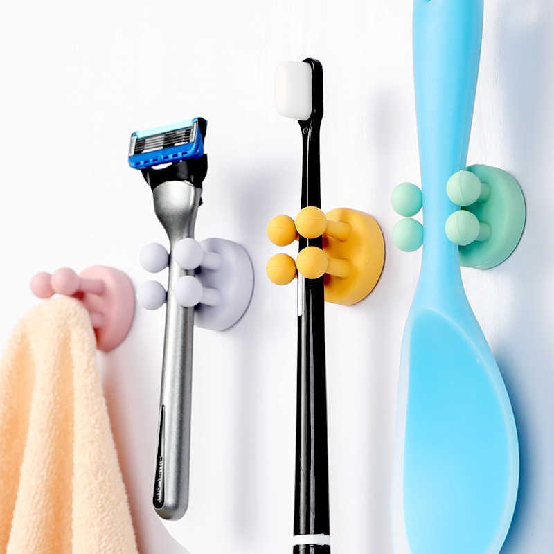 2024 Self Adhesive Silicone Hook Seamless Bathroom Kitchen Wall Door Hangers Punch-Free Hooks Key Holder Towel Rack Storage Hook