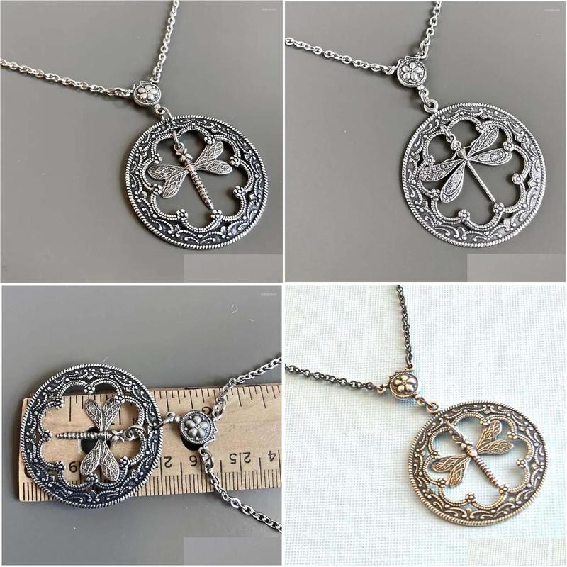 Pendant Necklaces Dragonfly Round Pendants Choker Necklace For Women Vintage Temperament Unique Charms Chain Female Accessories Part Dh03C