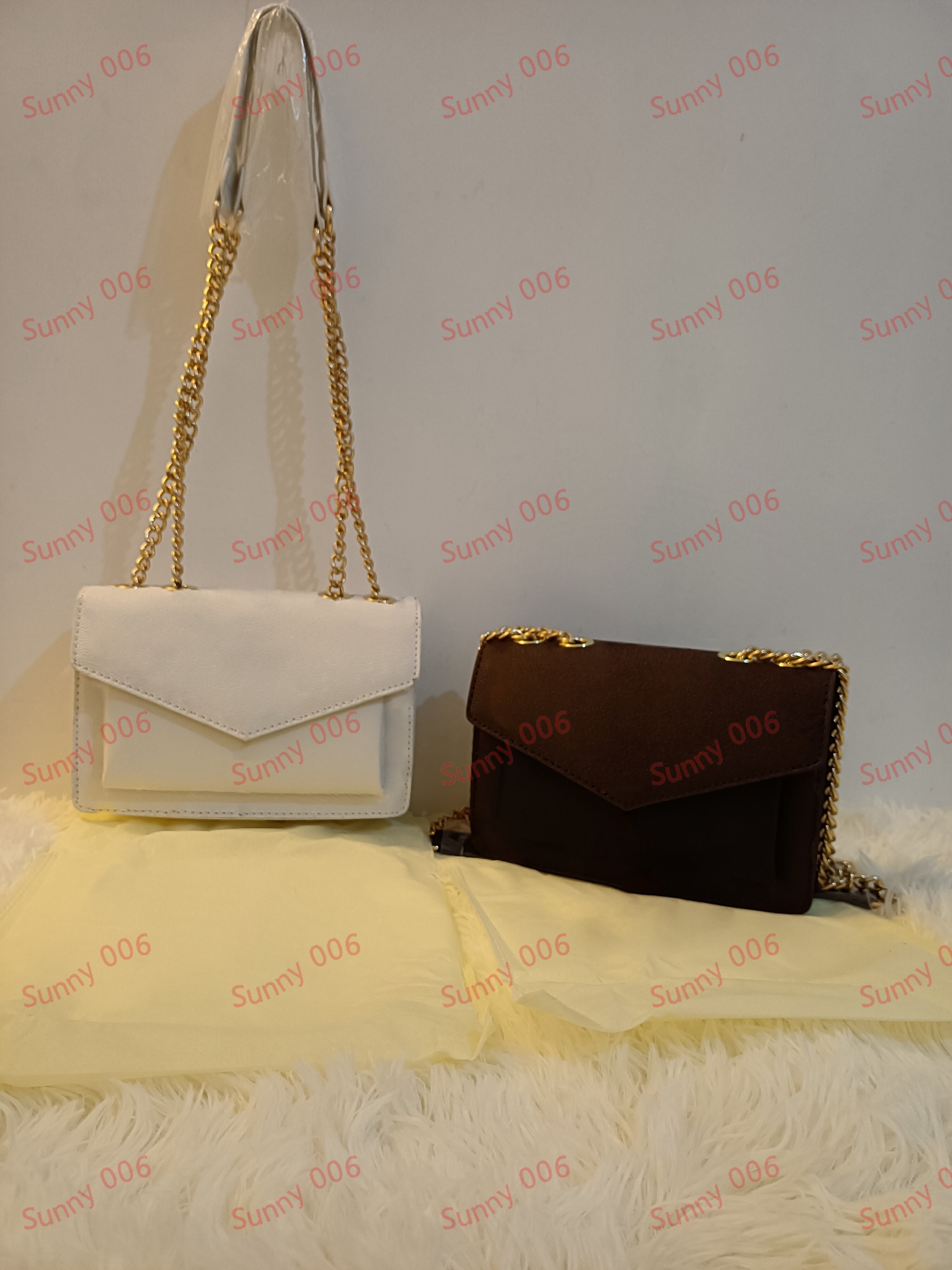 Kahverengi beyaz baskılı çapraz gövde çanta çift zincirli omuz çantası tasarımcısı çoklu cep değişim çantaları lüks zarf cüzdanları