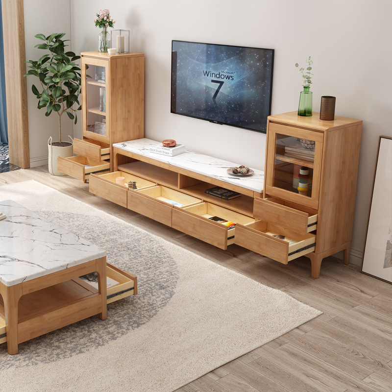 Solid Wood Tea Table tv -kast Noordelijke moderne eenvoudig lichte luxe vuursteen vloer kast kleine appartementen set combinatie