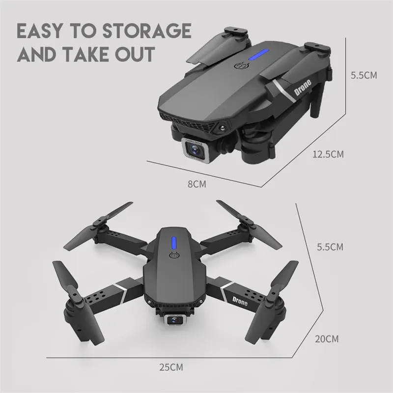 E88 Pro Mini E525 Drone 4K HD Telecamera WiFi Telecomando Droni portatili Quadrocopter UAV 360 ° Rolling 2.4G Pieghevole FPV Modalità senza testa E88