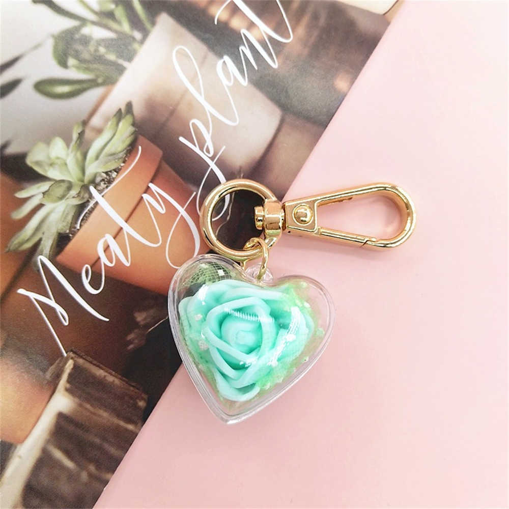 New Cute Rose Keychain Love Heart Pendant Eternal Flower Keyring for Women Bag Ornaments Car Keys Accessories Couple Gifts