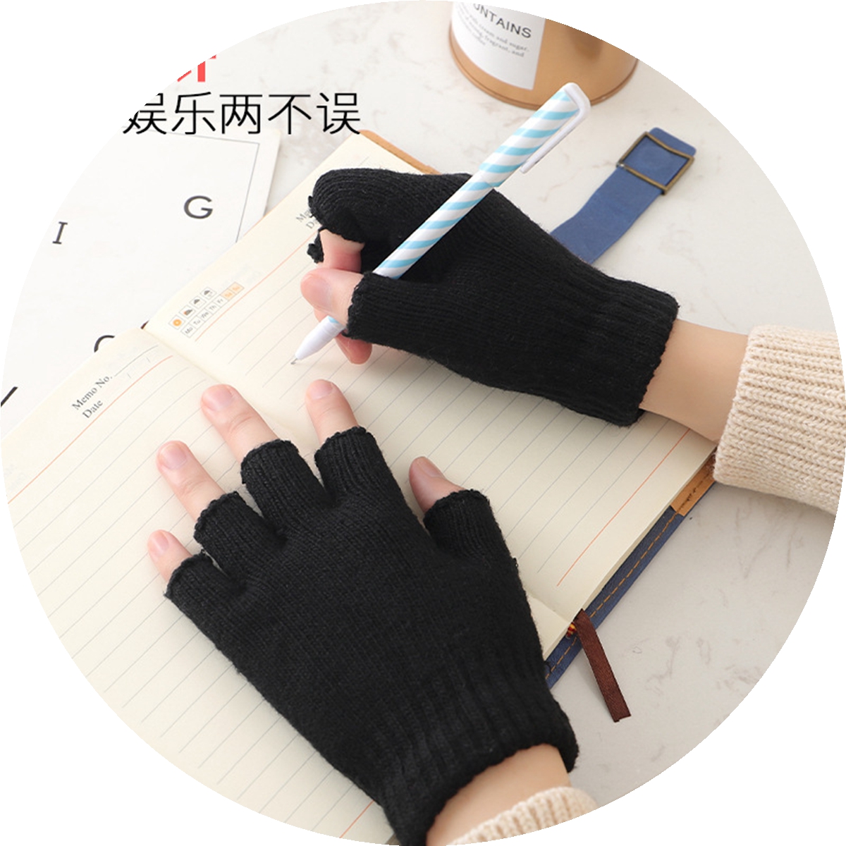 es hiver chaud garçons fille étudiants gants mode tricoté couleur unie demi doigt enfants gants