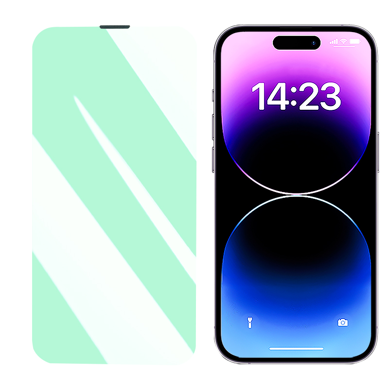 Anti-Blaulicht-Glas-Displayschutz aus gehärtetem Glas für Apple iPhone 14 13 12 11 Pro Max Mini X XS MAX XR Smartphone-Schutzglasfolie staubfreies Netz