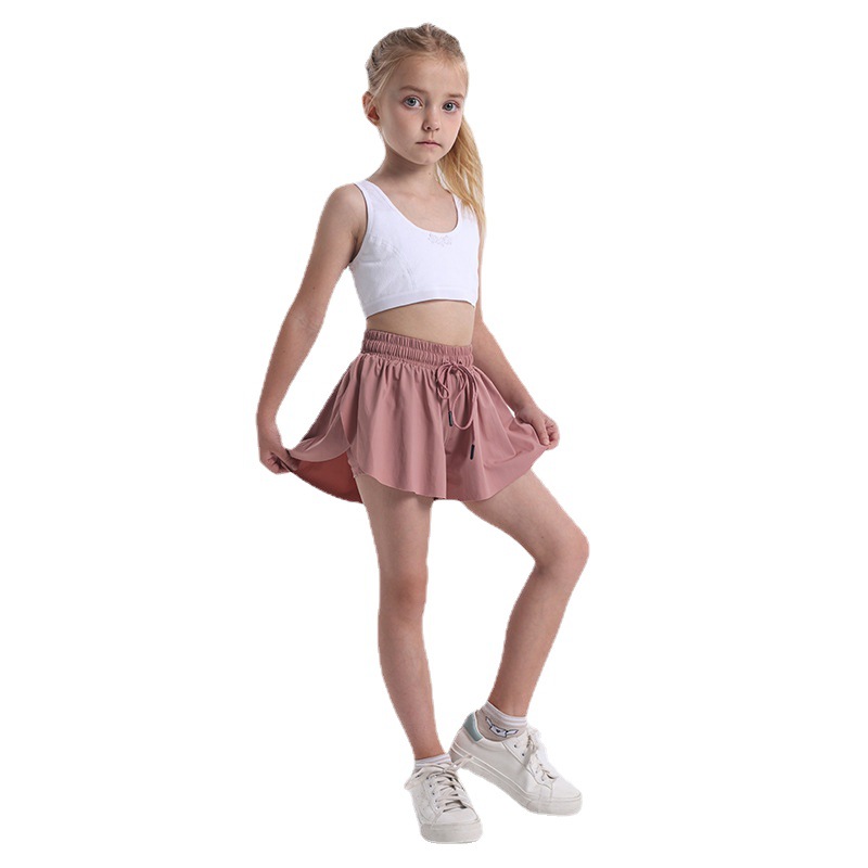 lu Kids Yoga Shorts Outfits High Waist Sportswear With Pockets Fitness Wear Short Pants Girls Running Elastic Prevent Wardrobe Culotte Double-deck Lining