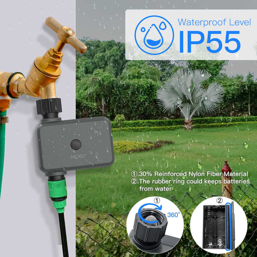 その他のガーデンサプライMoesBluetooth Garden Watering Timers Smart Drip Irrigation Rain Delayプログラム可能なコントローラーTuya Automatic Valve Alexa Voice G230519