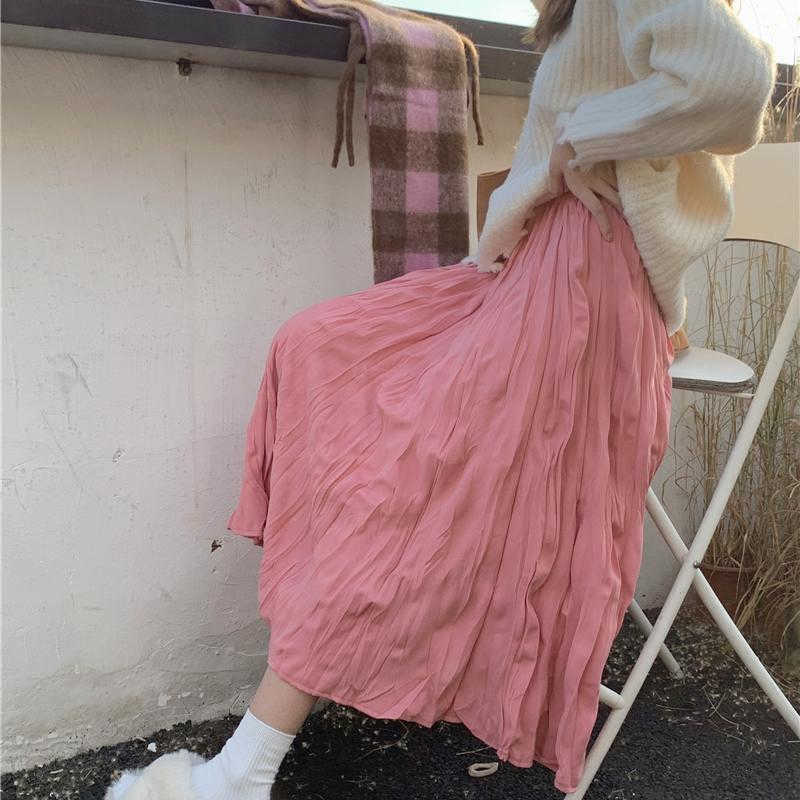 Alta cintura esbelta saia vintage outono feminino coreano novo chique de comprimento médio inseto as saias longas p230519