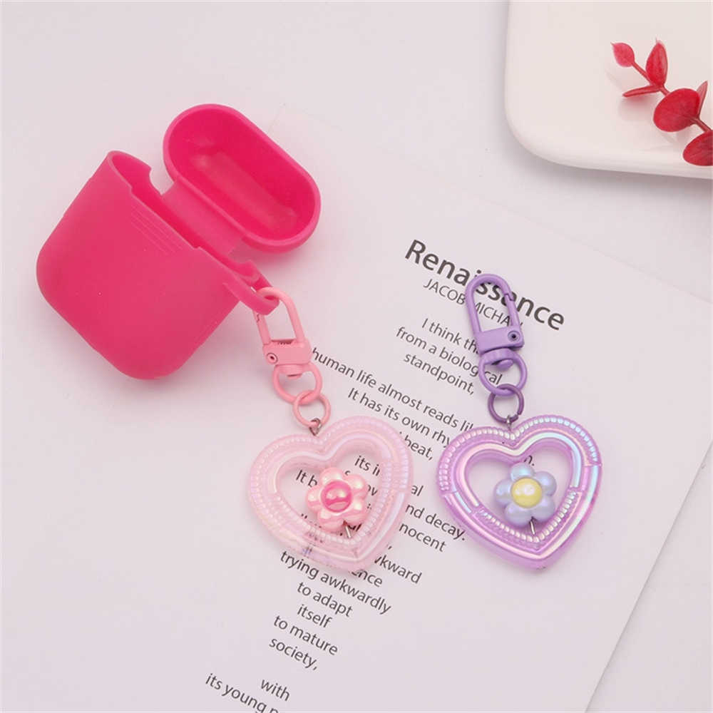 New Cute Baking Paint Heart Keychain Multicoloured Flower Acrylic Keyring for Girls Headphone Case Bag Ornaments Friendship Gifts