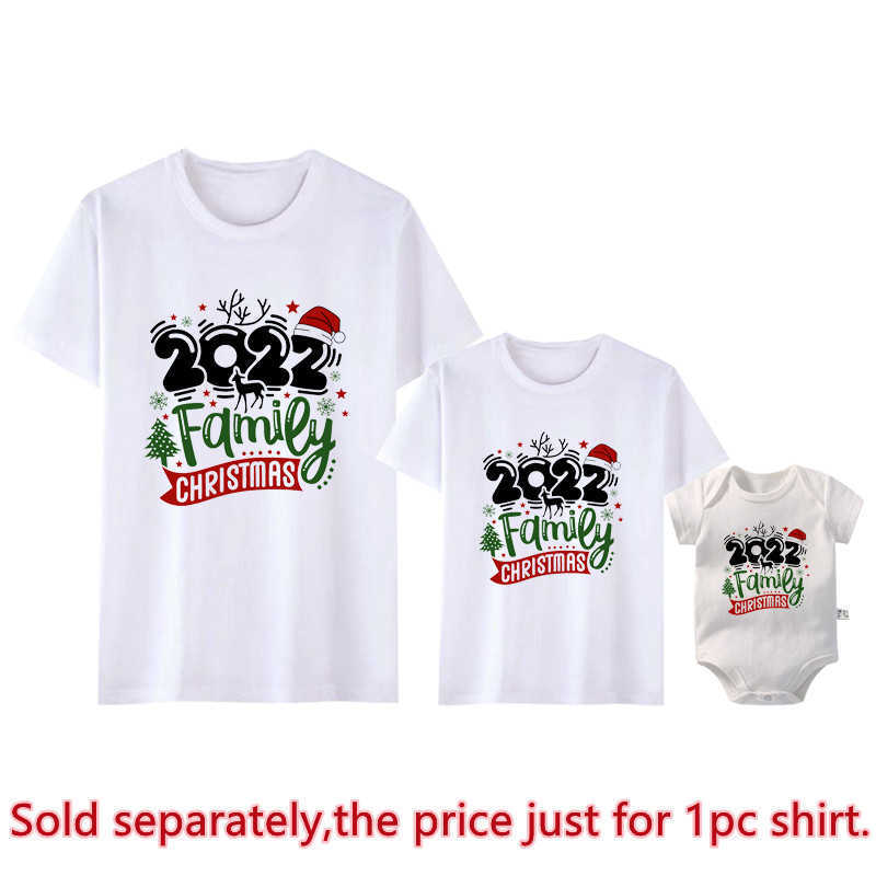 Family Matching Outfits 2022 Family Christmas Shirt Cotton Family Matching Set Mom and Dad Child T-shirt Baby Jumpsuit Matching Top Christmas Clothing Gift G220519