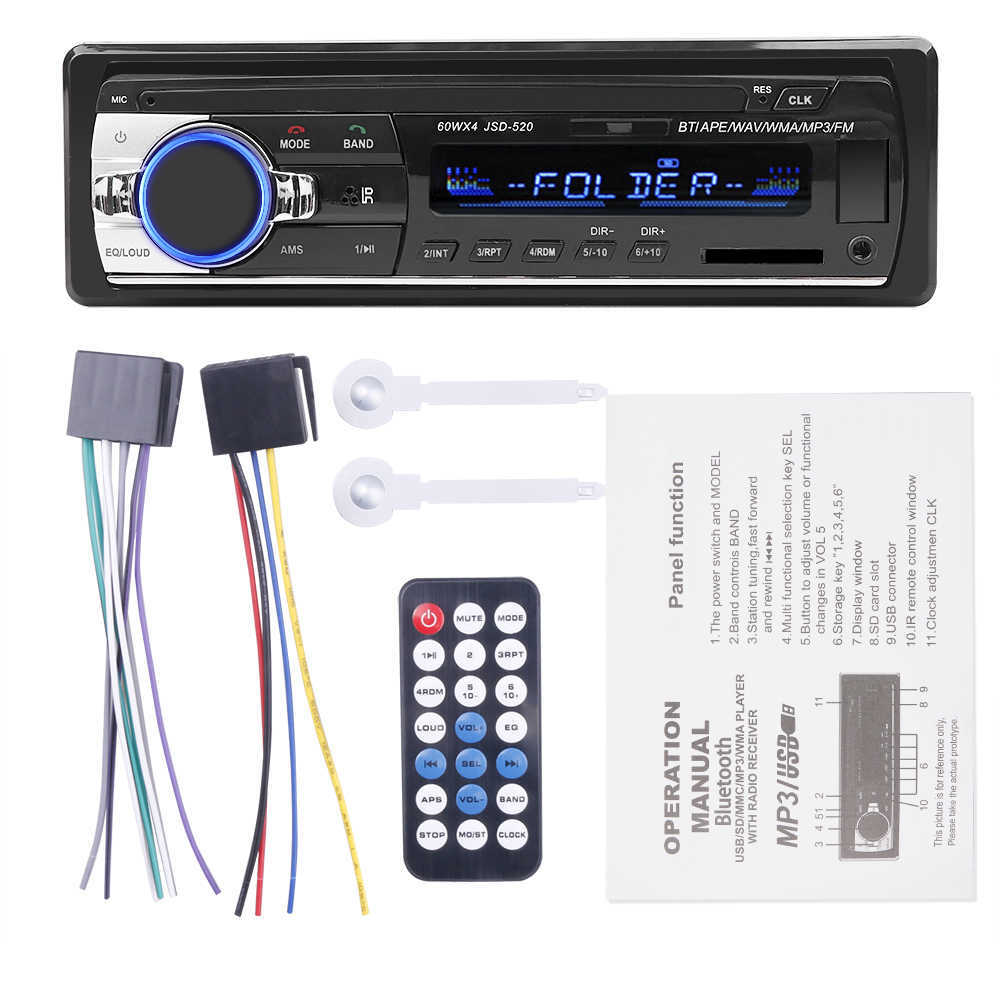 Nuova autoradio stereo digitale JSD-520 Bluetooth 1 Din Lettore MP3 4 x 60 W Ricevitore audio stereo FM Musica USB / SD con ingresso AUX In Dash