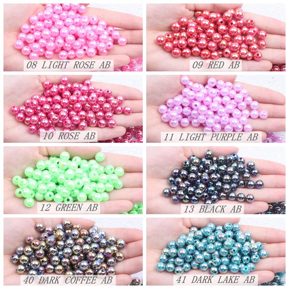 Perles 6 8 10mm 500g perles d'imitation rondes en résine couleurs AB avec trou perles artisanales en vrac pour coudre sur des vêtements sacs chaussures sac à dos fournitures