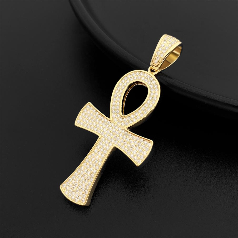 Colliers Moissanite S925 argent rond Ankh croix pendentifs collier réel diamant glacé colliers pour hommes femmes bijoux passer Test gratuit