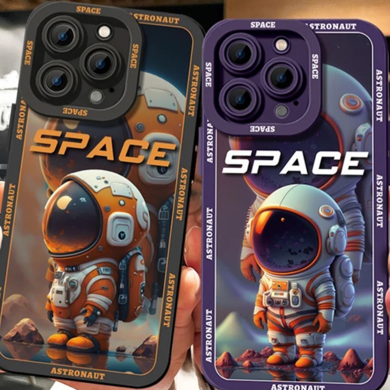 Mode astronauter täcker svart telefonfodral för iPhone 14 13 12 11 Pro Max Mini Plus Back Cover Shell