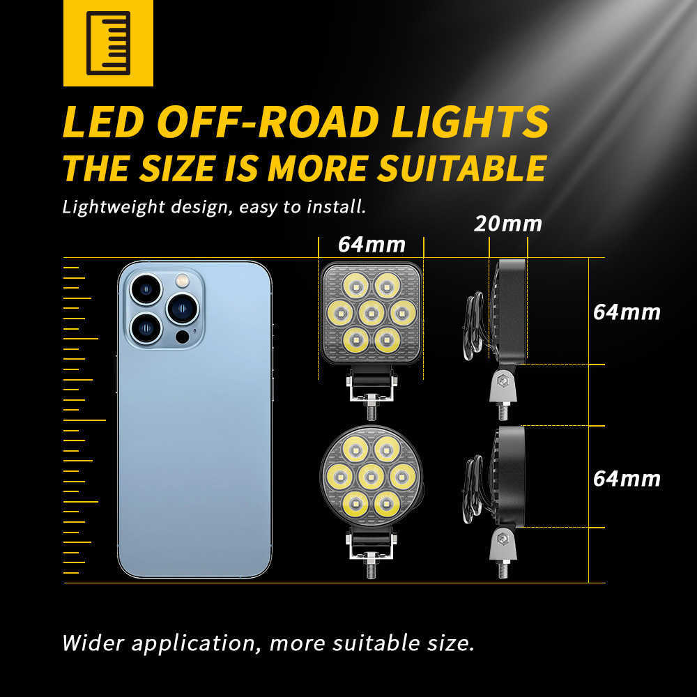 Bil Ny 9-80V Square Round Dust Proof Work Light Spotlight For Truck Off Road Tractor 2100lm 21W 7 LEDS ALUMINIUM FOG LIGHT