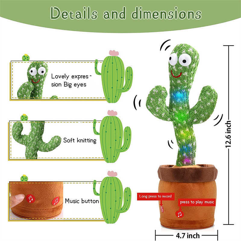 Nowość tańcząca kaktus zabawka powtórz to, co powiedziałeś 60/120 piosenek Bluetooth Cactus, skręcający ciało z muzyką dla dzieci pluszowych wypchanych zabawek G230520