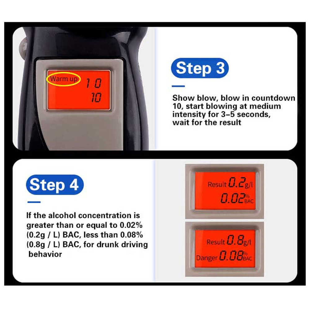 Bil Ny handhållen alkoholtestare LCD -skärm Digital Alkoholdetektor Alkohol Breath Tester Breathalyzer Polis Alcotest Backlight Display