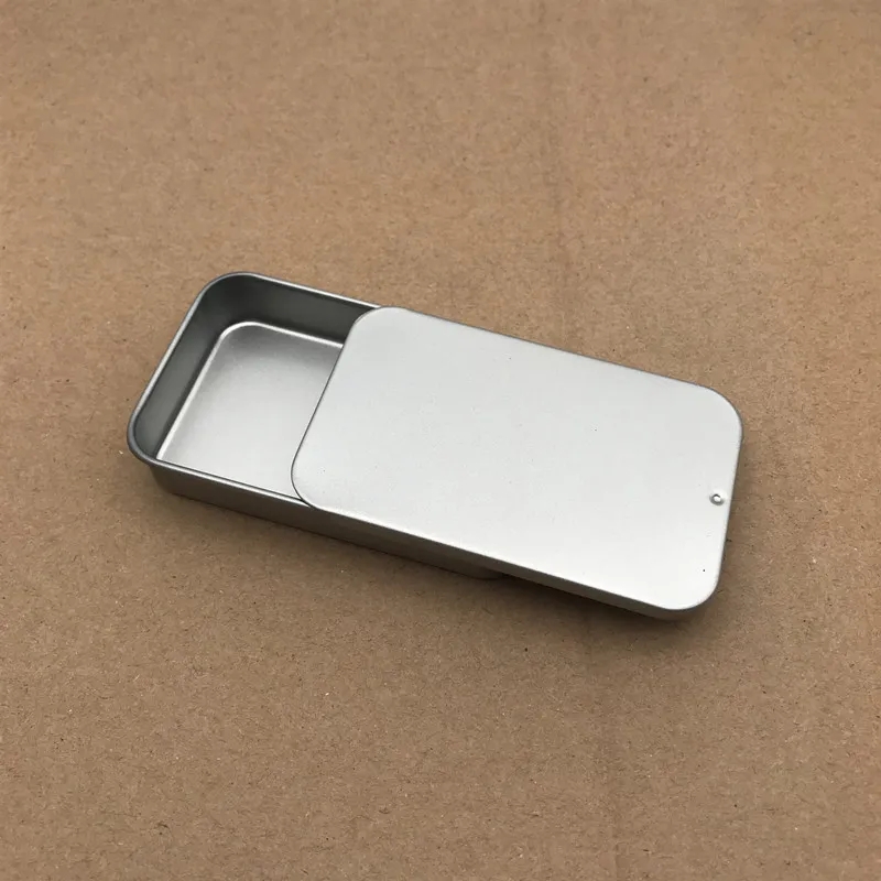 Vanlig silverfärg Slide Top Tin Box, Rectangle Candy USB Box Case Container