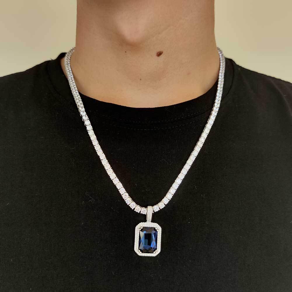 Necklaces 2021 Jewelry Fashion Retro Full Zircon Square Gem Necklace Men's Hip Hop Party Locomotive Accessories Pendant Necklace Jewelry