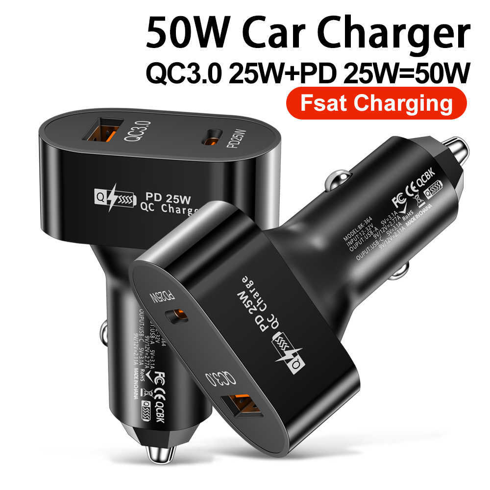 Novo PD QC3.0 USB Tipo C 25W Carregador de carro celular Adaptador Fast Adapter Charger para Samsung Xiaomi Huawei