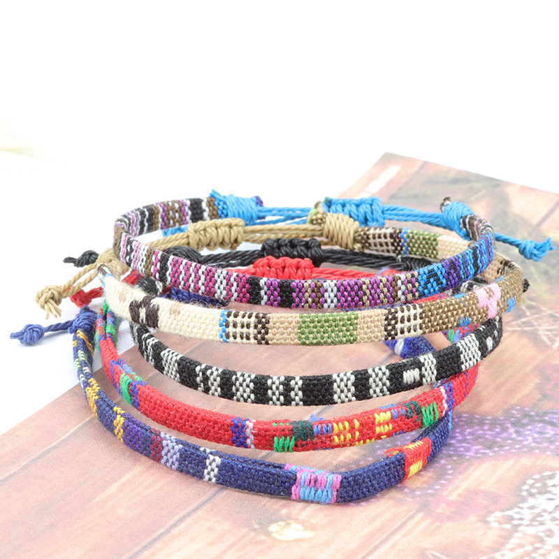 Braccialetti intrecciati arcobaleno Bracciale dell'amicizia bohémien in lino di cotone Accessori moda da spiaggia le vacanze