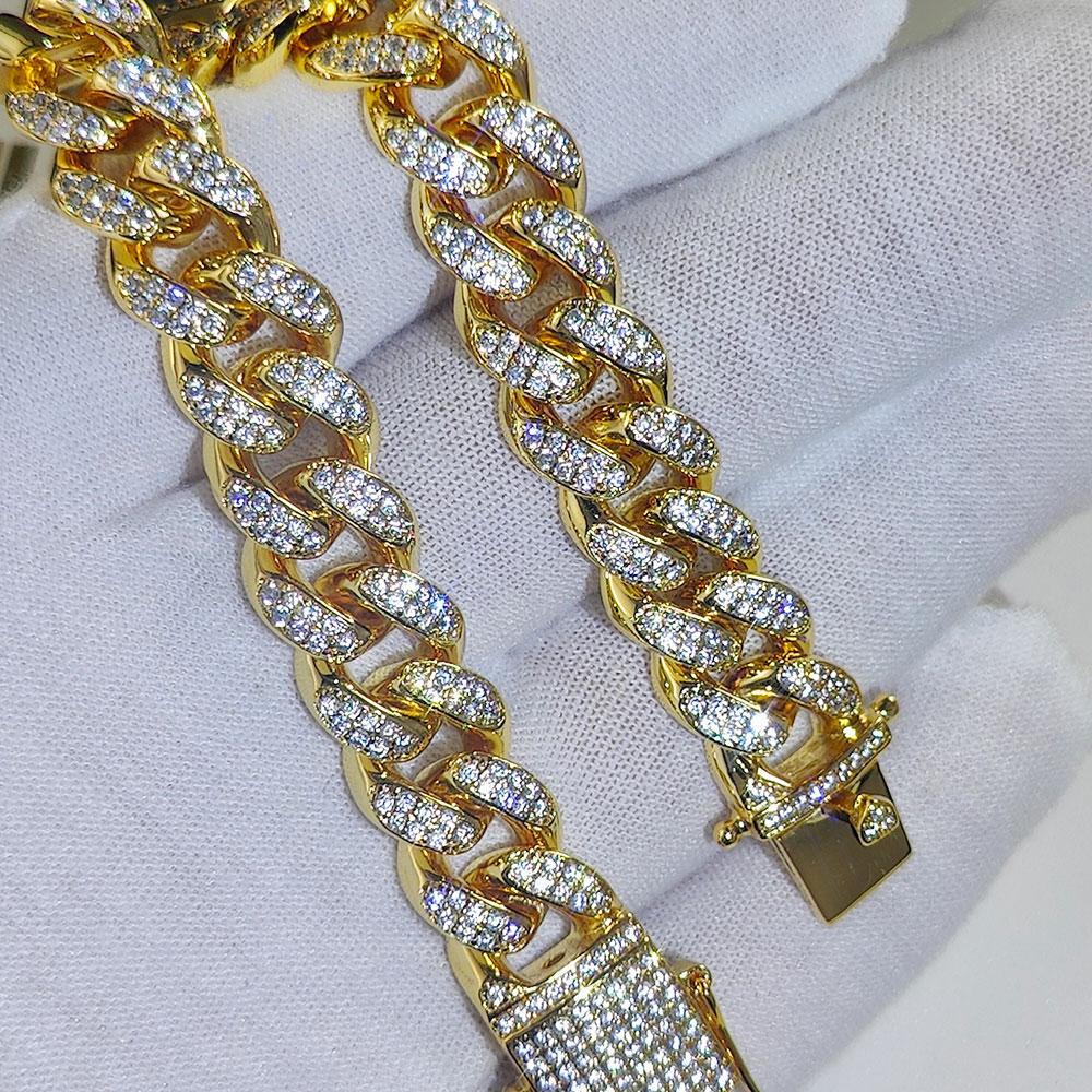 Bracelets Drop Shipping 12mm Hip Hop Iced Bracelet Doublesafetyclasps 18k Gold Plated Iced Out Zircon Diamond Cuban Bracelets for Men