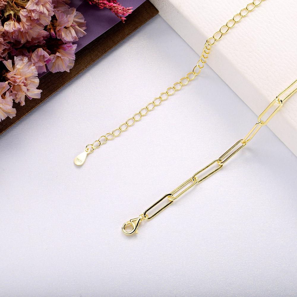 Necklaces Slovecabin Unique 925 Sterling Silver Paperclip Gold Link Chain Necklace For Women Punk Rock Fine Jewelry Making Fit DIY Charms