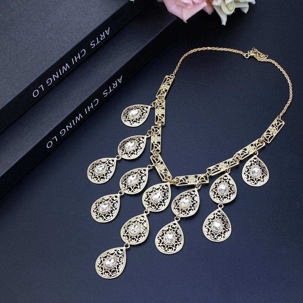 Necklaces Sunspicems New Morocco Bride Necklace Women Hanging Pendant Tassel Necklace Gold Color Arabic Wedding Jewlery Caftan Ornament