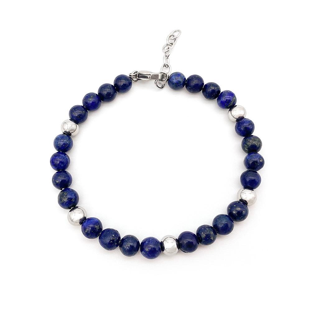 Bracelets Runda Men's Natural Stone Bracelet Blue 5mm with Stainless Steel Adjustable Size 22cm Fashion Jewelry Charm Bead Bracelet
