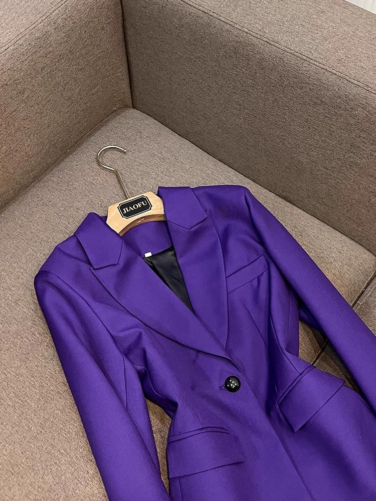 2023 Purple Solid Color Two Piece Pants Sets Long Sleeve Notched-Lapel Single-Button Blazers Top & High Waist Short Pants Suits Set O3W202603