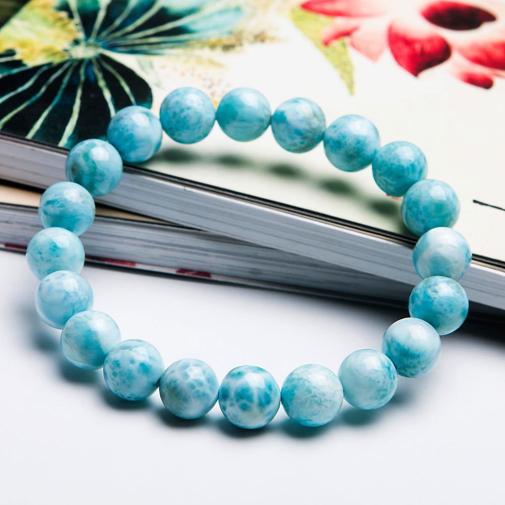 Bransoletki Naturalny niebieski larimar okrągły bransoletka Wzór wody 7 mm 8 mm 9 mm kryształowy rozciąganie bransoletka larimar kobieta aaaaaa