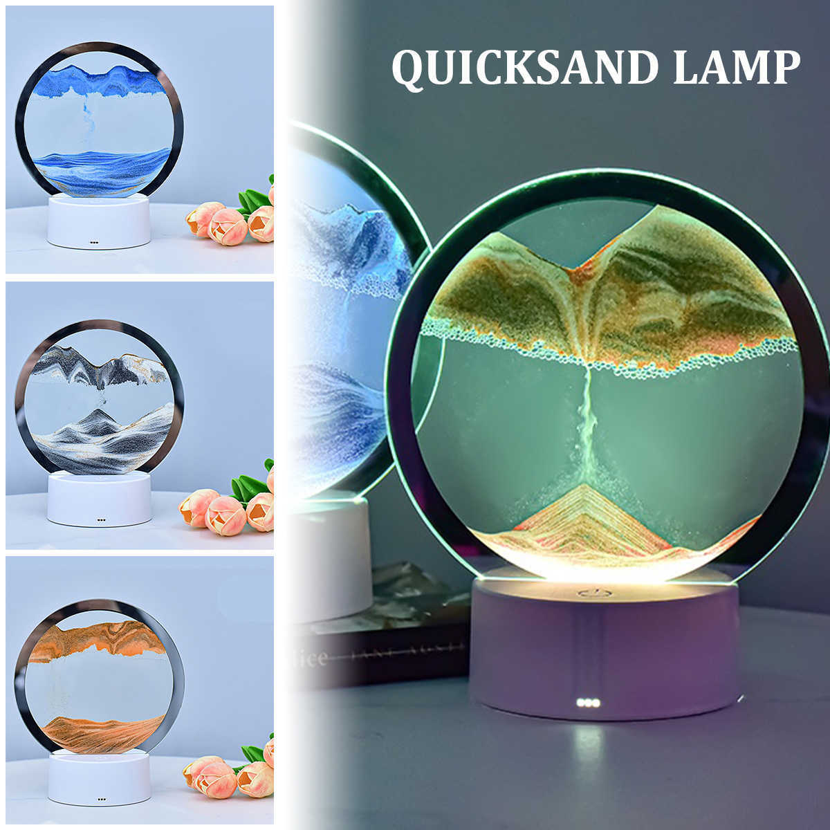 Novelty Items LED RGB Sandscape Lamp Moving Sand Art Night Light with Hourglass Light 3D Deep Sea Display Decoration Christmas Gift G230520