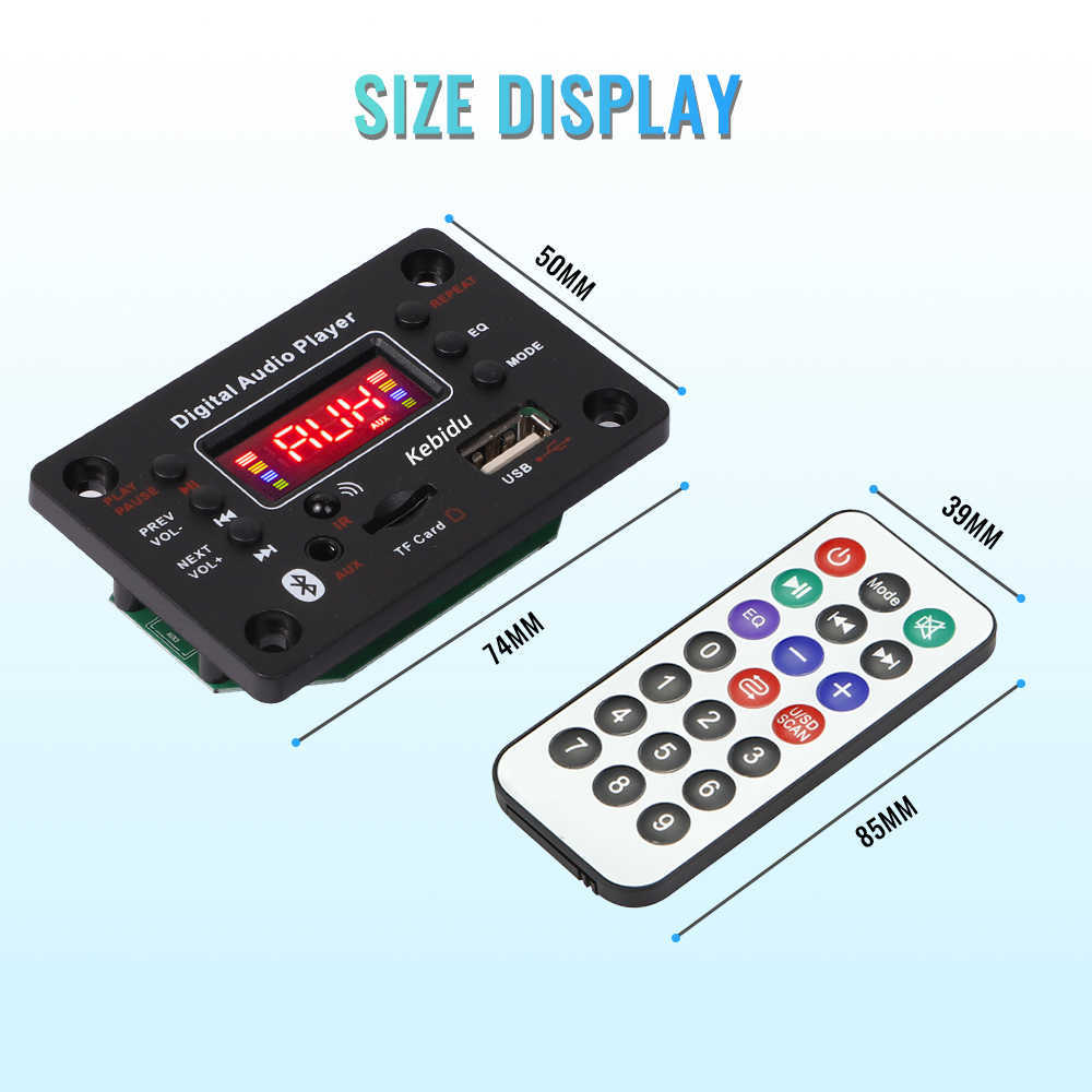 New New 80W Bluetooth 5.0 MP3 Decoder Board DC 12V 2*40W Handsfree MP3 Music Player Car FM Radio TF USB AUX Record Folder switching