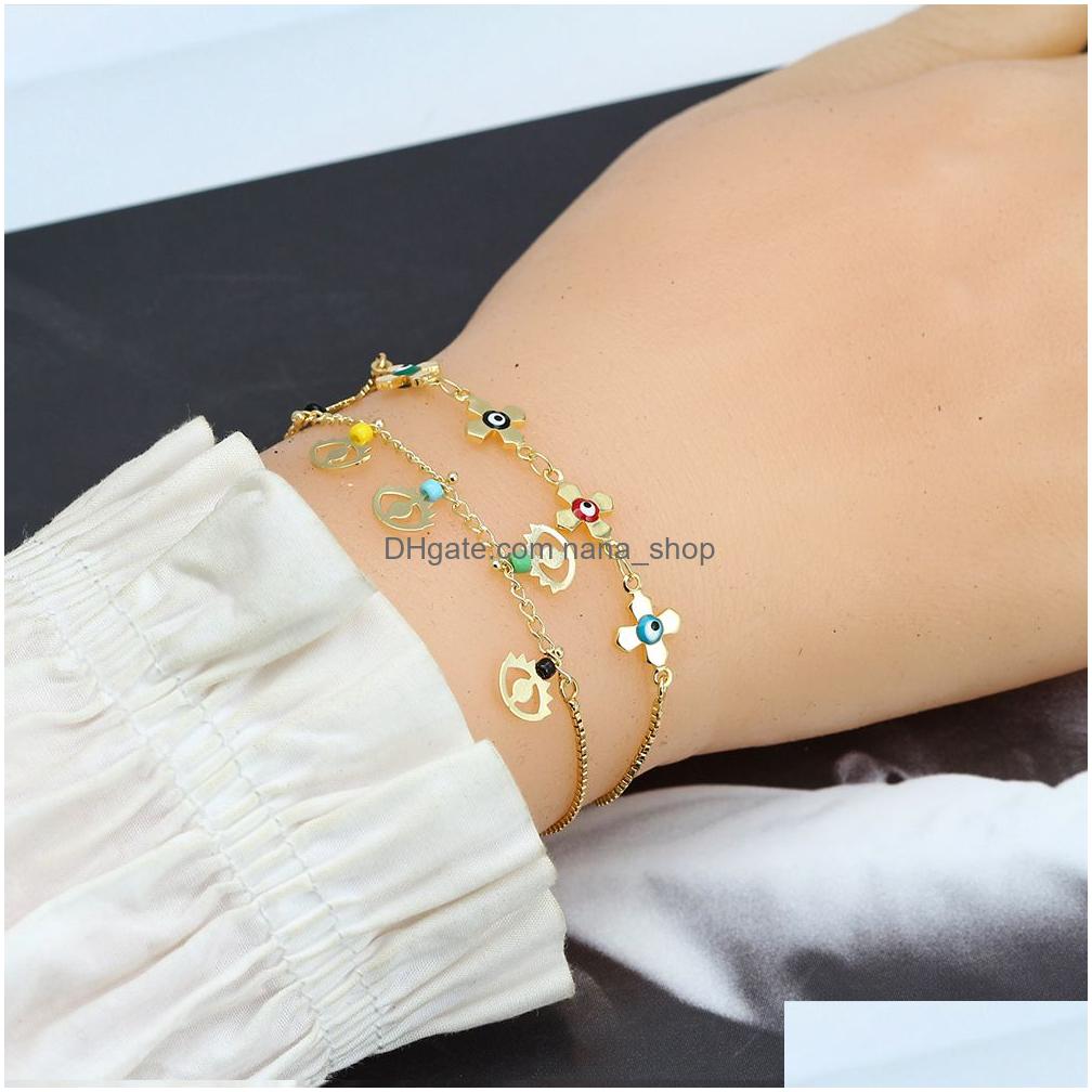 Chain Trendy Evil Eye Link Bracelet For Women Girls Beach Simple Gold Charm Bracelets Turkish Jewelry Good Luck Protection Mothers D Dhtwc