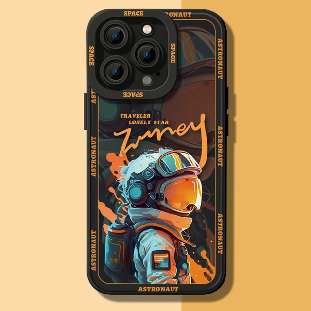 Astronauten decken schwarze Handyhülle für iPhone 14 13 12 11 Pro Max Mini Plus Back Cover Shell ab