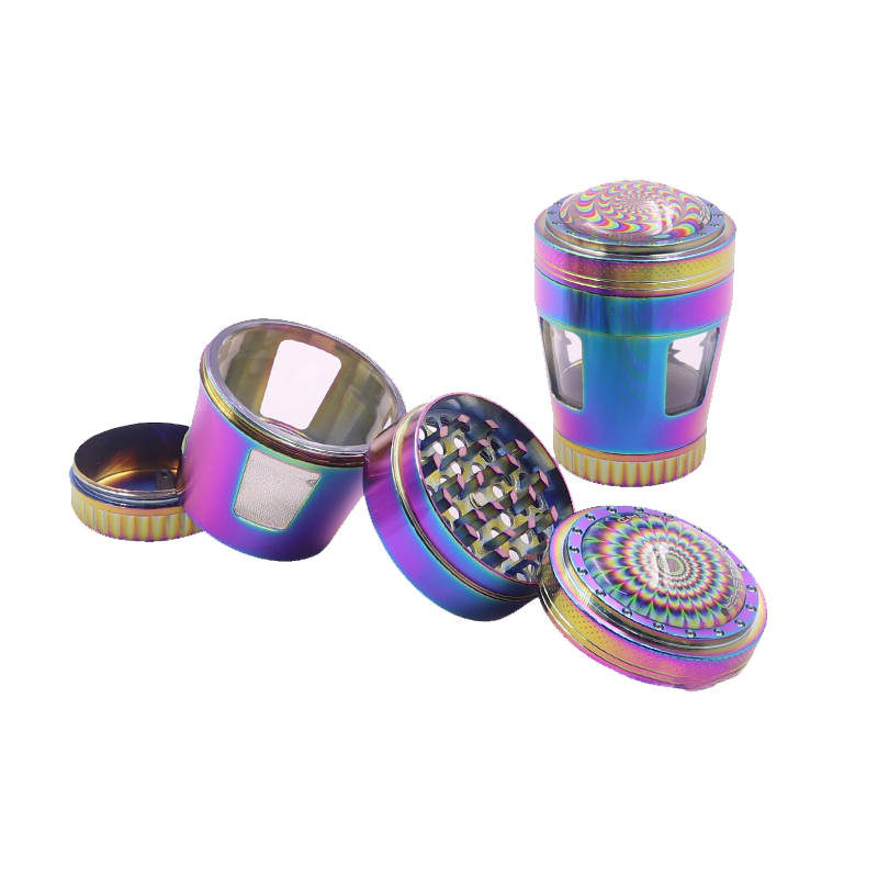 3D Rainbow Herb Grinder Metal 4 stycken avtagbar rökning Tobak Dry Crush Shredder Hand Mechanic Grinders Top Kaleidoscope Colors