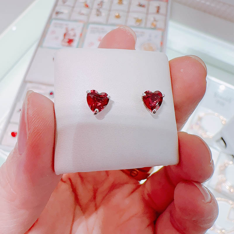 Red Heart Stud Earrings for Pandora 925 Sterling Silver Wedding Jewelry designer Earring Set For Women Girlfriend Gift Crystal diamond earring with Original Box